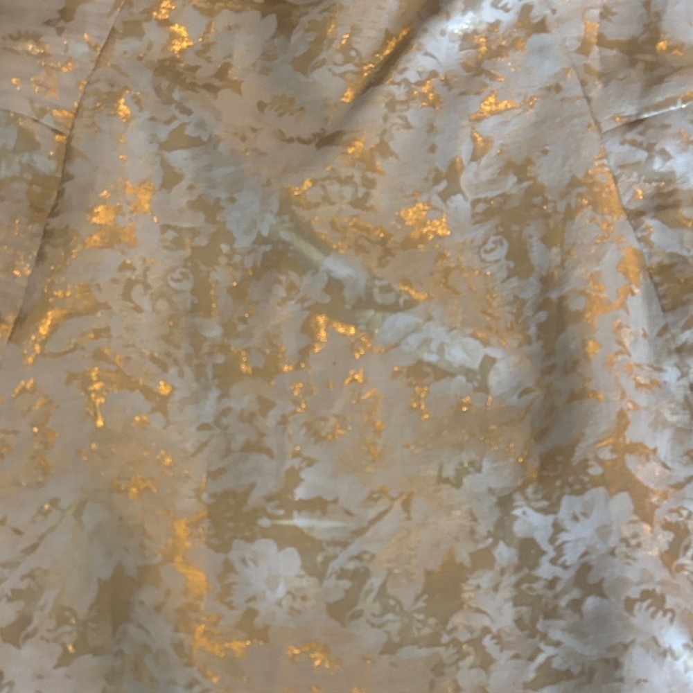 Chic Cream and Gold Ruffle Midi Dress - Picture 2 of 6